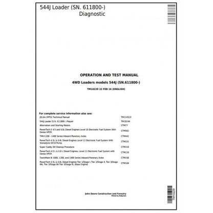 TM10229 John Deere 544J 4WD Loader Pdf Diagnostic, Operation and Test Service Manual