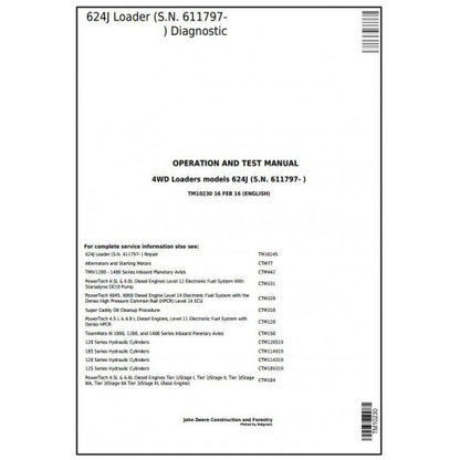 TM10230 John Deere 624J 4WD Loader Pdf Diagnostic, Operation and Test Service Manual