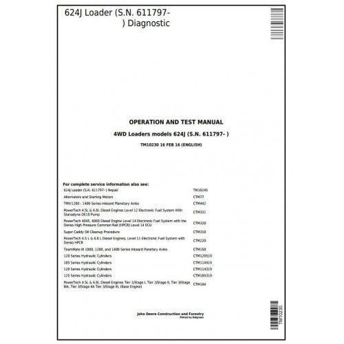 TM10230 John Deere 624J 4WD Loader Pdf Diagnostic, Operation and Test Service Manual