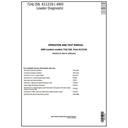 TM10232 John Deere 724J 4WD Loader Pdf Diagnostic, Operation and Test Service Manual