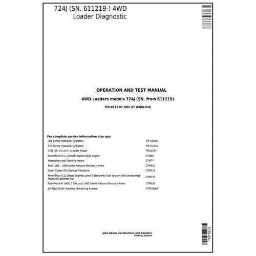 TM10232 John Deere 724J 4WD Loader Pdf Diagnostic, Operation and Test Service Manual