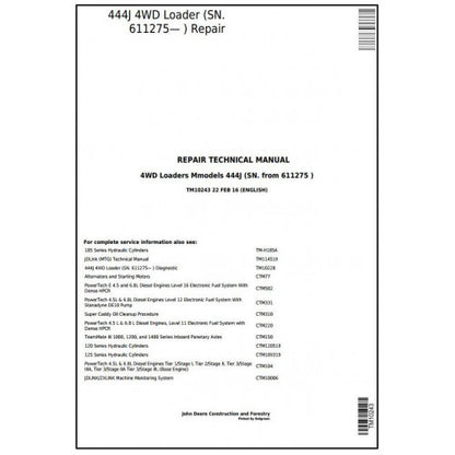 TM10243 John Deere 444J 4WD Loader Pdf Repair Service Technical Manual
