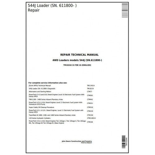 TM10244 John Deere 544J 4WD Loader Pdf Technical Service Manual