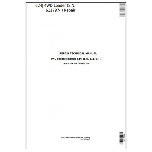 TM10245 John Deere 624J 4WD Loader Pdf Repair Service Technical Manual