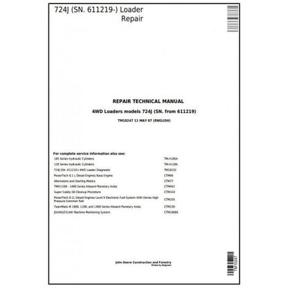 TM10247 John Deere 724J 4WD Loader Pdf Repair Service Technical Manual