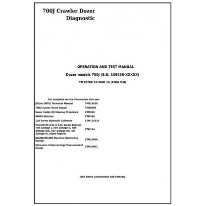 TM10268 John Deere 700J Crawler Dozer Pdf Diagnostic, Operation and Test Service Manual