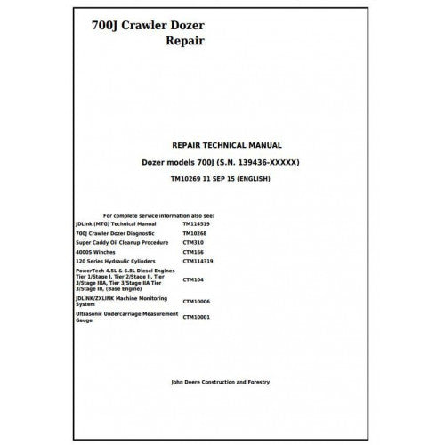 TM10269 John Deere 700J Crawler Dozer Pdf Repair Service Technical Manual
