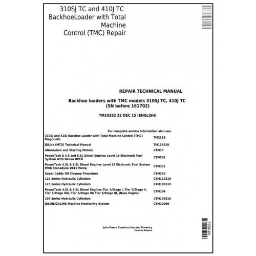 TM10282 John Deere 310SJ TC, 410J TC Backhoe Loader Pdf Repair Service Technical Manual