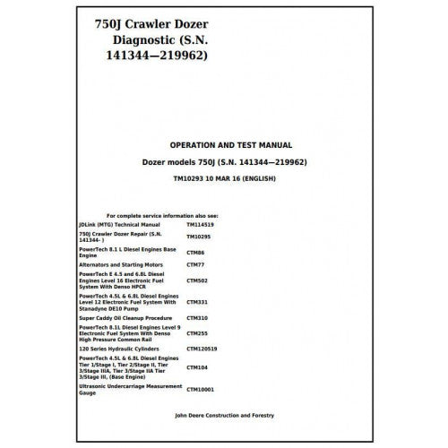 TM10293 John Deere 750J Crawler Dozer Pdf Diagnostic, Operation and Test Service Manual