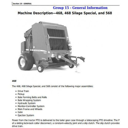 TM1035 John Deere 468, 468 Silage Special and 568 Round Balers Pdf Repair Service Technical Manual