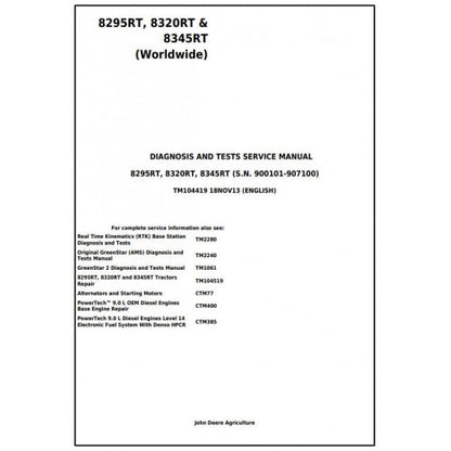 TM104419 John Deere 8295RT, 8320RT, 8345RT Tractor Pdf Diagnosis and Tests Service Manual