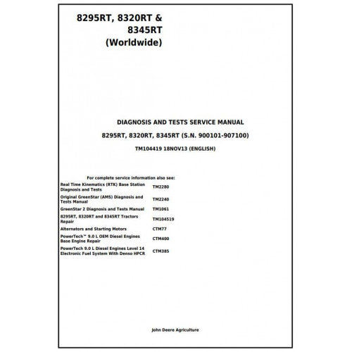 TM104419 John Deere 8295RT, 8320RT, 8345RT Tractor Pdf Diagnosis and Tests Service Manual