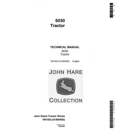 TM1052 John Deere 6030 Row-Crop Tractor Pdf Technical Service Manual