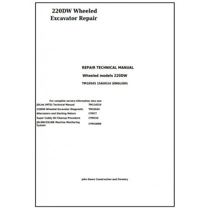 tm10545-john-deere-220dw-wheeled-excavator-pdf-repair-service-technical-manual