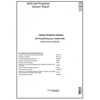TM106119 John Deere 4630 Self-Propelled Sprayes Pdf Technical Service Manual