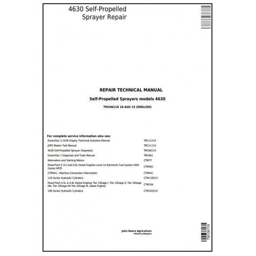 TM106119 John Deere 4630 Self-Propelled Sprayes Pdf Technical Service Manual