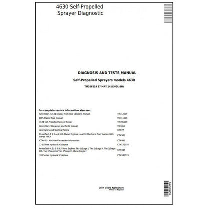 TM106219 John Deere 4630 Self-Propelled Sprayers Pdf Diagnosis and Tests Service Manual