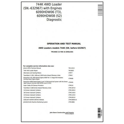 TM10682 John Deere 744K T3/S2 4WD Loader Pdf Diagnostic, Operation and Test Service Manual