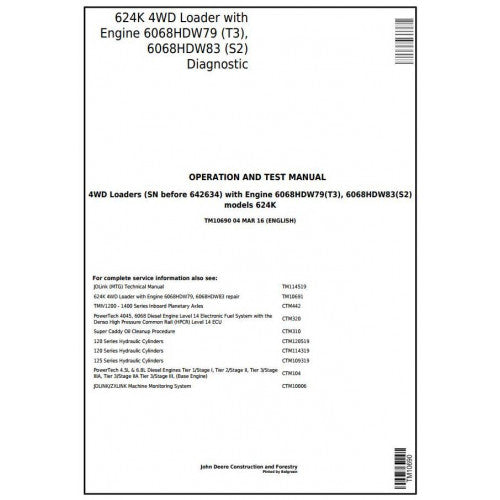TM10690 John Deere 624K 4WD Loader Pdf Operation and Tests Manual