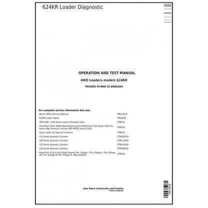 TM10692 John Deere 624KR 4WD Loader Pdf Diagnostic, Operation and Test Service Manual
