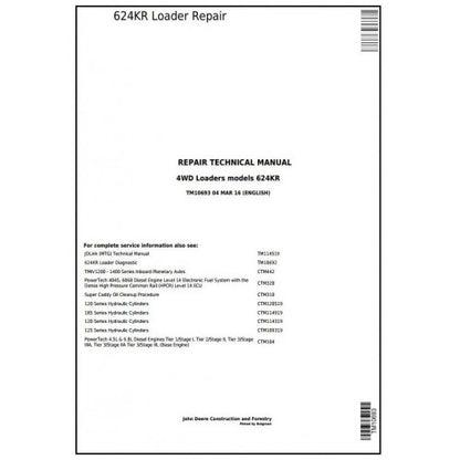 TM10693 John Deere 624KR 4WD Loader Pdf Repair Service Technical Manual