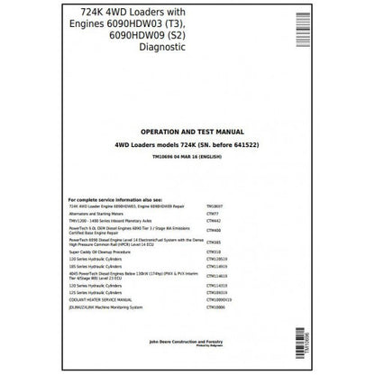 TM10696 John Deere 724K Loader Pdf Diagnostic, Operation and Test Service Manual