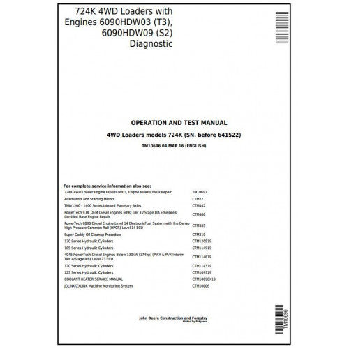 TM10696 John Deere 724K Loader Pdf Diagnostic, Operation and Test Service Manual