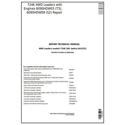TM10697 John Deere 724K 4WD Loader Pdf Repair Service Technical Manual