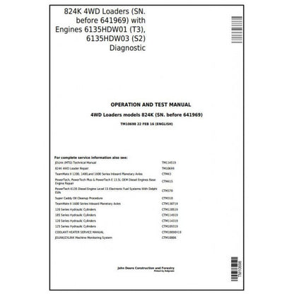TM10698 John Deere 824K 4WD Loader Pdf Diagnostic, Operation and Test Service Manual