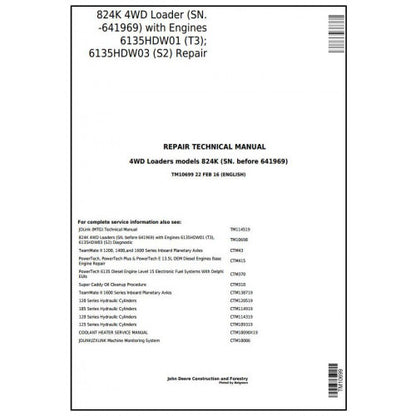 TM10699 John Deere 824K 4WD Loader Pdf Repair Service Technical Manual