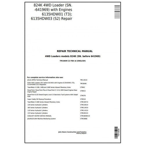 TM10699 John Deere 824K 4WD Loader Pdf Repair Service Technical Manual