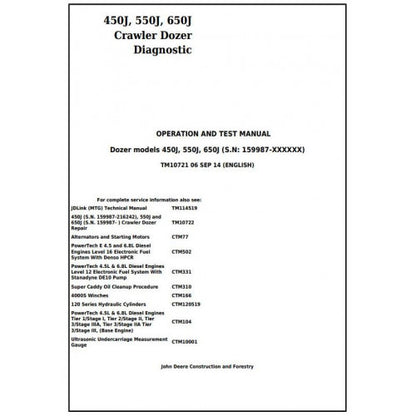 TM10721 John Deere 450J, 550J, 650J Crawler Dozer Pdf Diagnostic, Operation and Test Service Manual