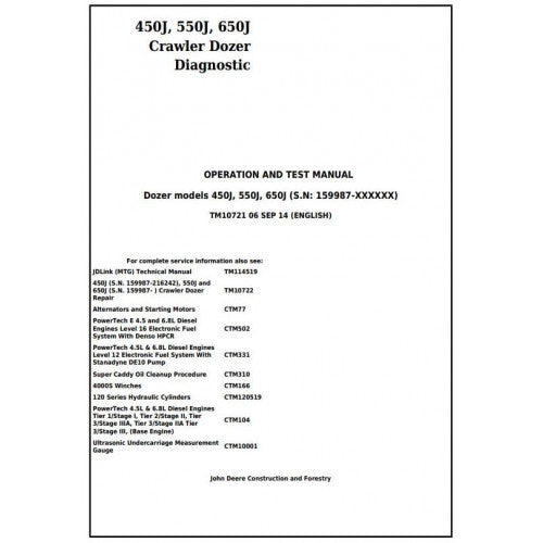 TM10721 John Deere 450J, 550J, 650J Crawler Dozer Pdf Diagnostic, Operation and Test Service Manual