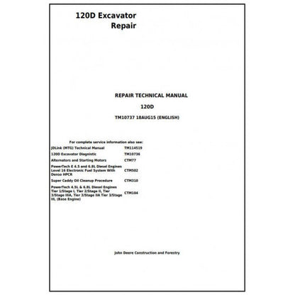 TM10737 John Deere 120D Excavator Pdf Repair Service Technical Manual