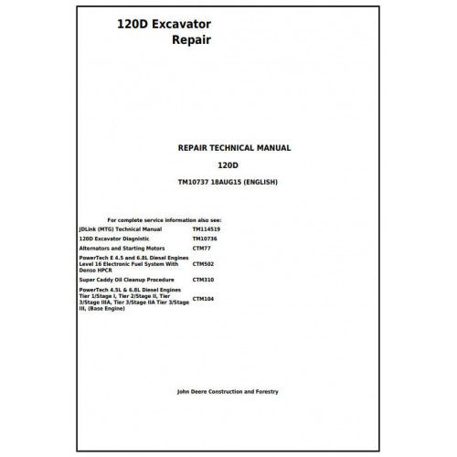 TM10737 John Deere 120D Excavator Pdf Repair Service Technical Manual