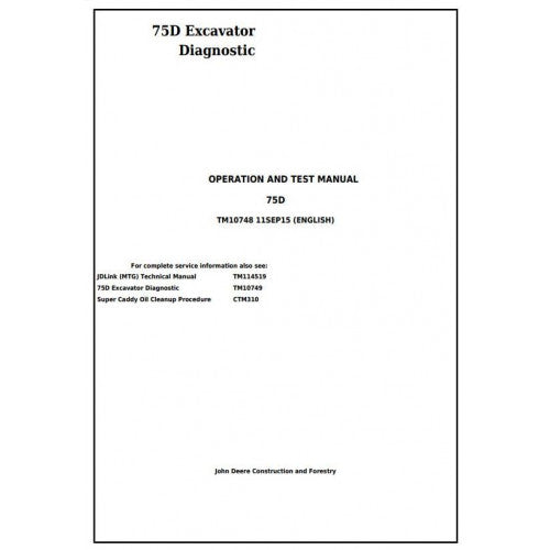 TM10748 John Deere 75D Excavator Pdf Diagnostic, Operation and Test Service Manual