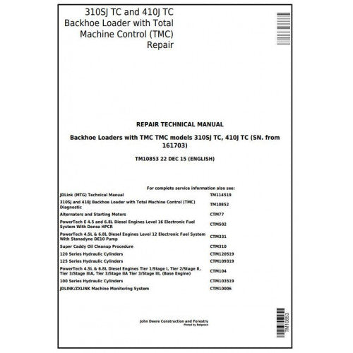 TM10853 John Deere 310SJ TC, 410J TC Backhoe Loader Pdf Repair Service Technical Manual