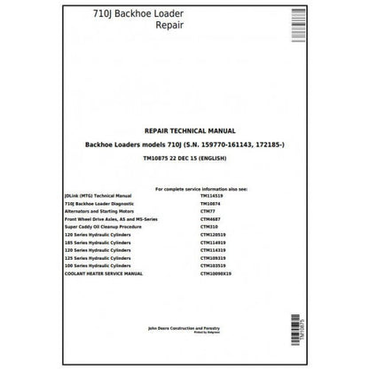 TM10875 John Deere 710J Backhoe Loader Pdf Repair Service Technical Manual