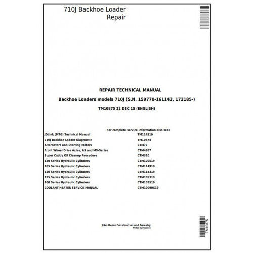 TM10875 John Deere 710J Backhoe Loader Pdf Repair Service Technical Manual