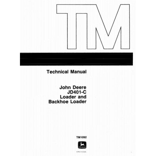 TM1092 John Deere Utility Construction Tractor, Backhoe Loader Pdf Repair Service Technical Manual
