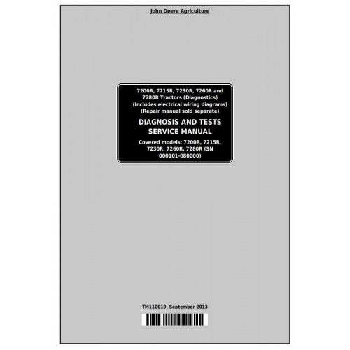 TM110019 John Deere 7200R, 7215R, 7230R, 7260R, 7280R Tractor Pdf Diagnosis and Tests Service Manual