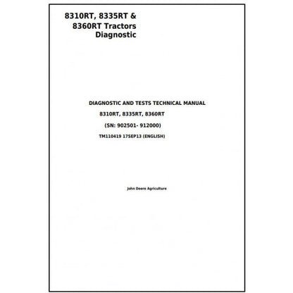 TM110419 John Deere 8310RT, 8335RT, 8360RT Tractor Pdf Diagnosis and Tests Service Manual