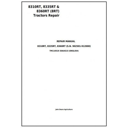 TM110519 John Deere 8310RT, 8335RT, 8360RT Tractor Pdf Repair Service Technical Manual