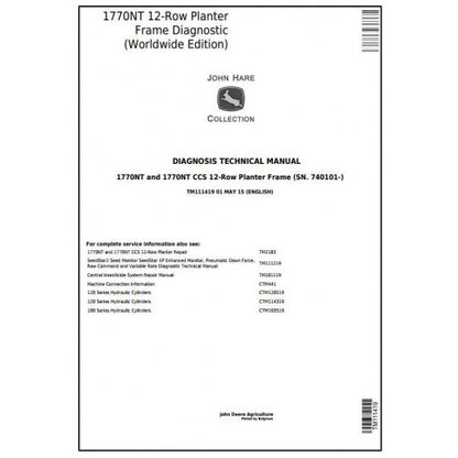 TM111419 John Deere 1770NT 12-Row Planter Frame Pdf Diagnostic Technical Manual