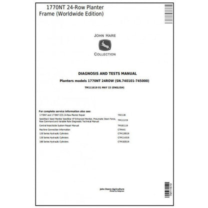 TM111619 John Deere 1770NT 24-Row Planter Frame Pdf Diagnosis and Tests Service Manual