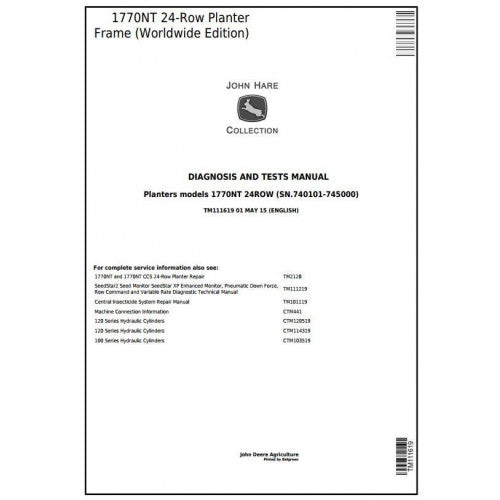 TM111619 John Deere 1770NT 24-Row Planter Frame Pdf Diagnosis and Tests Service Manual