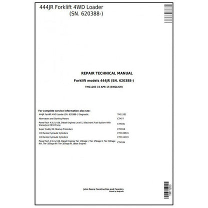 TM11203 John Deere 444JR Forklift 4WD Loader Pdf Repair Service Technical Manual