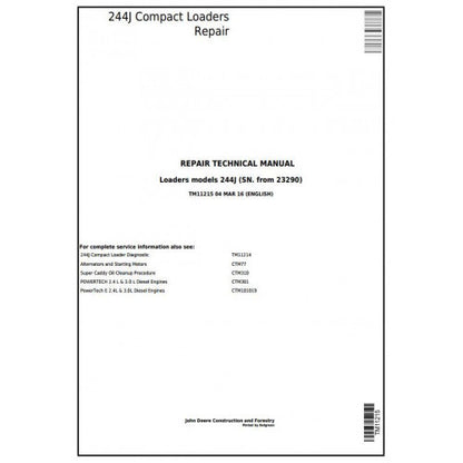 TM11215 John Deere 244J Compact Loader Pdf Repair Service Technical Manual