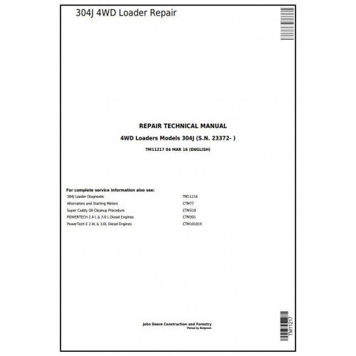 TM11217 John Deere 304J 4WD Loader Pdf Repair Service Technical Manual