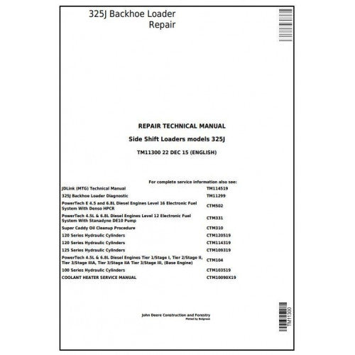TM11300 John Deere 325J Side Shift Loader Pdf Repair Service Technical Manual